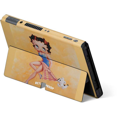 Betty Boop With Puppy Orange Background Nintendo Switch OLED (2021) Skin